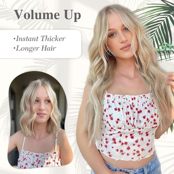 Hair Extensions Synthetic 20 Inch Wavy Invisible Wire for Women Ash Blonde main image 6